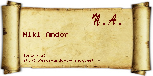 Niki Andor névjegykártya